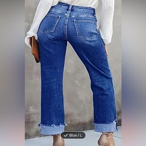 Blue denim stretch cuff jeans